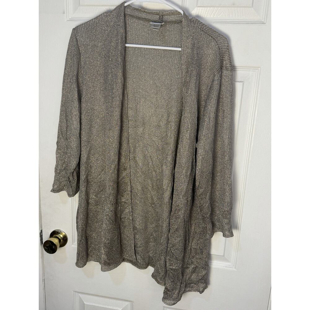 Chicos Silver Shimmer 3/4 Length Sleeve Cardigan SZ 3